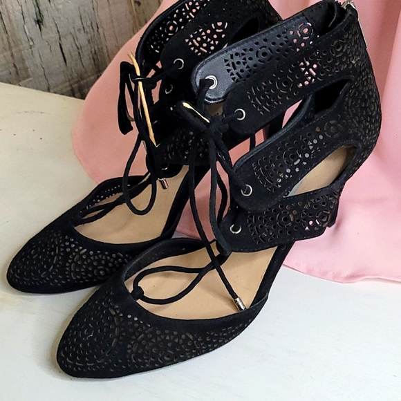 Karl Lagerfeld Paris Black Lace up Heels 7 - Picture 3 of 10